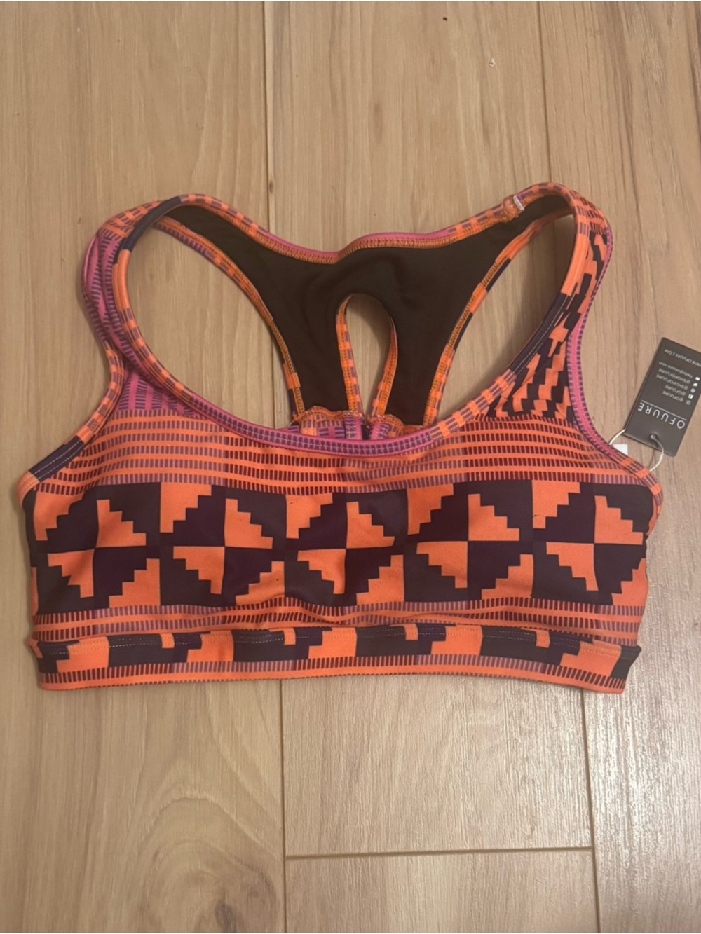 OFUURE Pink & Orange Geometric Racerback Sports Bra